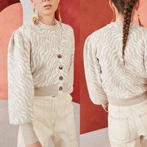 ULLA JOHNSON CiCi Merino Wool Beige Zebra Cardigan Sweater \\ P (XS)